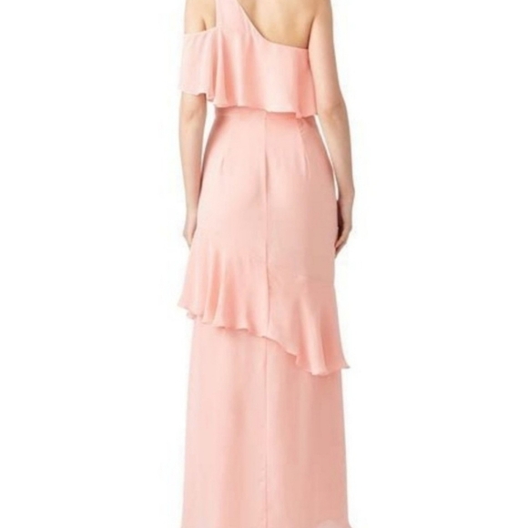 Parker Black Pink Tiered Ruffle Hi Lo Hem One Shoulder Gown Formal Dress Size 6 - Picture 6 of 13